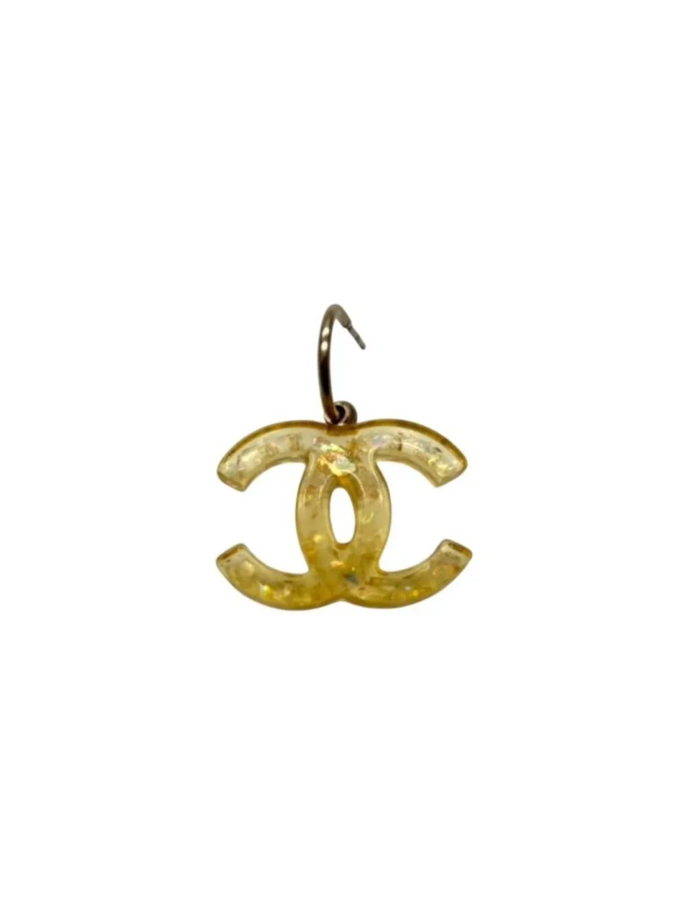 Chanel CC Logo Dangling Earrings 08 Resin Glitter Clear Yellow